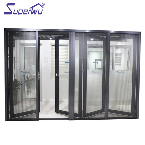 Powder Coated three panel sliding glass folding door with flyscreen on China WDMA