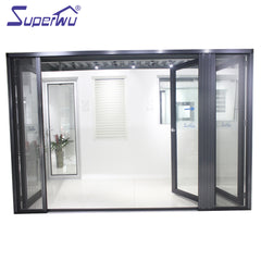 Powder Coated three panel sliding glass folding door with flyscreen on China WDMA