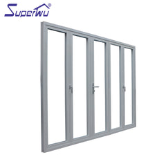 Soundproof thermal break wooden color Luxury Exterior Patio Lowes Glass Accordion Aluminium Bi-fold Doors on China WDMA