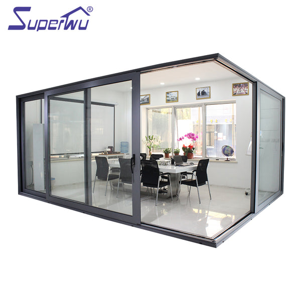 Superwu double glass aluminium corner sliding door used interior or exterior on China WDMA