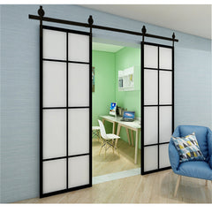 Flush Handle Barn Door Interior Steel Frame Color Matte Black Barn Door Lows With Steel Hardware Laminated Glass Barn Door