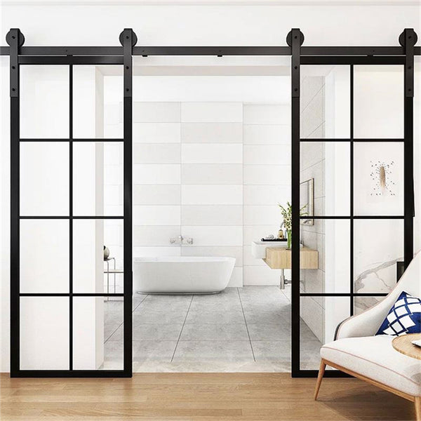 Barn  Sliding Door Knocked Down Barn Door Patio  Metal Frame With Sliding Hardware Kits Black Metal Exterior Door