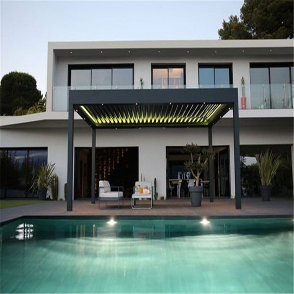 Motorized Solar Shade Electric Sunroof Garden Pergola automatic Swimming Pool Covers Louver Roof Aluminum Pergola