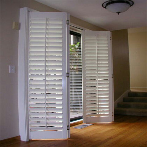 White wooden push rod bi fold plantation shutter doors interior on China WDMA