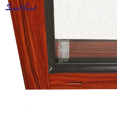 Wood grain aluminium frame tempered frosted glass windows hurricane impact window on China WDMA