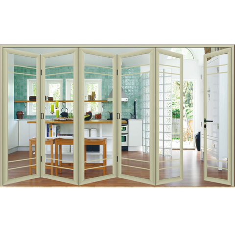 Wooden color powder coated toughened glass bi fold glass doors on China WDMA