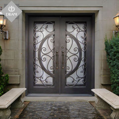 beautiful design interior wrought iron doors for villa swing open exterior outdoor wrought iron front double entry doors on China WDMA