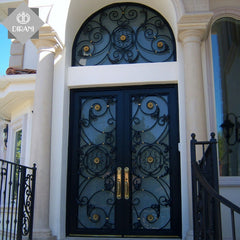 beautiful design interior wrought iron doors for villa swing open exterior outdoor wrought iron front double entry doors on China WDMA