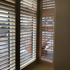 customized faux wood vinyl plantation window shutters on China WDMA