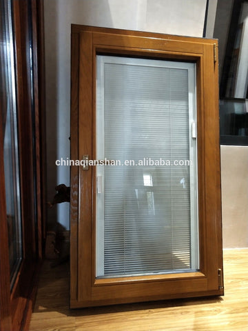 new aluminium clad wood composite swing window with internal blinds and stainless steel mosquito screen on China WDMA