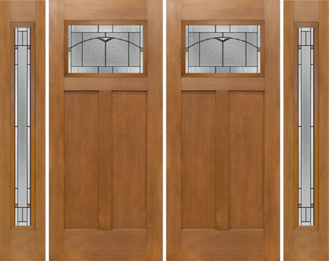 WDMA 100x80 Door (8ft4in by 6ft8in) Exterior Fir Craftsman Top Lite Double Entry Door Sidelights TP Glass 1