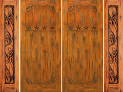 WDMA 100x80 Door (8ft4in by 6ft8in) Exterior Knotty Alder Front Prehung Double Door with Two Sidelights Carved 1