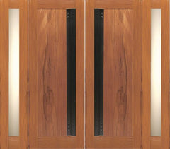 WDMA 108x80 Door (9ft by 6ft8in) Exterior Tropical Hardwood Flush Double Door Two Side lights Contemporary Heavy Iron Handle 1