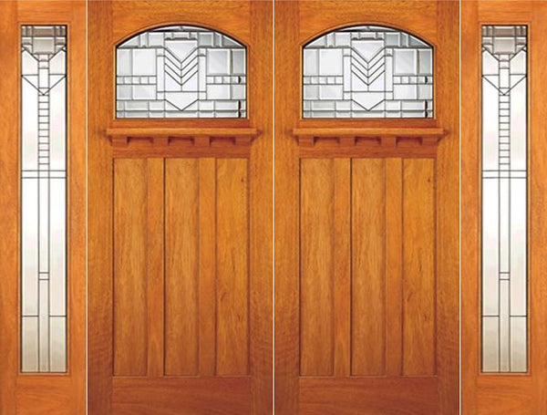 WDMA 108x84 Door (9ft by 7ft) Exterior Mahogany Craftsman Style Double Door and Two Full Sidelights 1