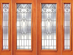 WDMA 108x84 Door (9ft by 7ft) Exterior Mahogany Double Door with Two Sidelight Full Lite Twin Flower Design Glass 1