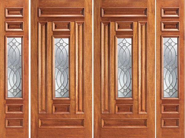 WDMA 108x84 Door (9ft by 7ft) Exterior Mahogany Prehung Center Lite Home Double Door Two Sidelights 1