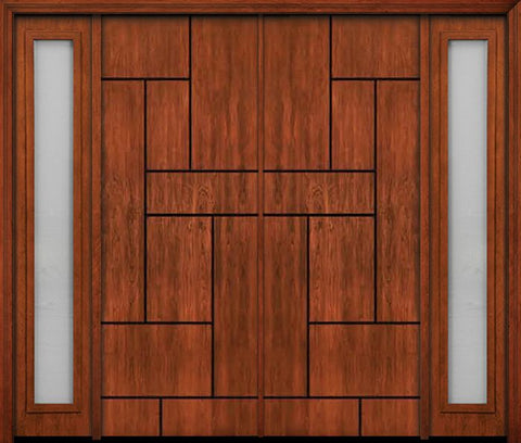 WDMA 108x96 Door (9ft by 8ft) Exterior Cherry 96in Contemporary Lines Groove Double Entry Door Sidelights 1