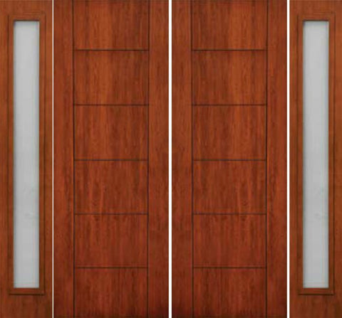 WDMA 108x96 Door (9ft by 8ft) Exterior Cherry 96in Contemporary Lines Two Vertical Grooves Double Entry Door Sidelights 1