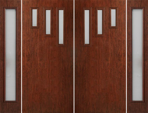 WDMA 112x80 Door (9ft4in by 6ft8in) Exterior Cherry Contemporary Modern 3 Lite Double Entry Door Sidelights FC532 1