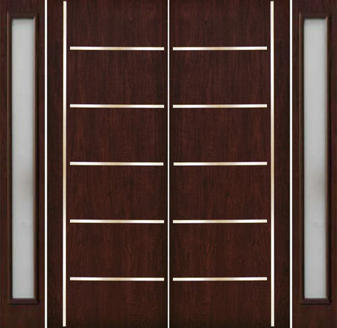 WDMA 112x96 Door (9ft4in by 8ft) Exterior Cherry 96in Contemporary Stainless Steel Bars Double Fiberglass Entry Door Sidelights FC876SS 1