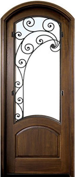 WDMA 34x78 Door (2ft10in by 6ft6in) Exterior Mahogany Aberdeen Impact Single Door/Arch Top w Iron #2 Left 1