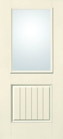 WDMA 34x80 Door (2ft10in by 6ft8in) Exterior Smooth Fiberglass Impact Door 1/2 Lite 1 Panel Plank Clear 6ft8in 1