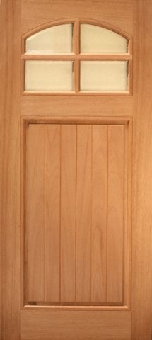 WDMA 36x80 Door (3ft by 6ft8in) Exterior Mahogany Single entry Door 4-Lite Arch lite 1 V-grooved Panel 1