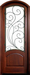 WDMA 36x96 Door (3ft by 8ft) Exterior Swing Mahogany Aberdeen Single Door/Arch Top w Redwood Iron 1