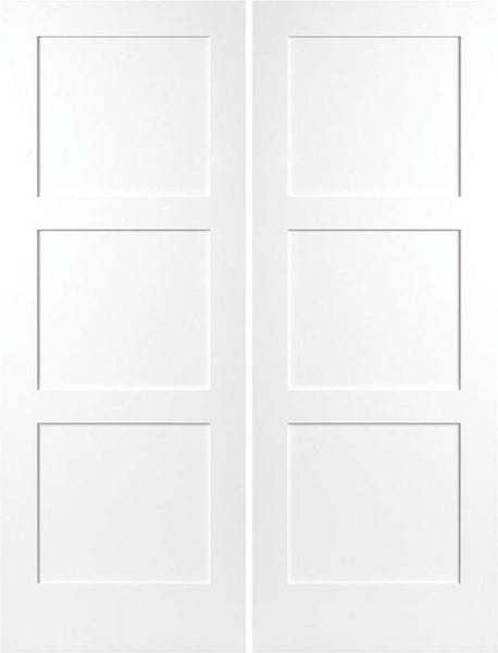 WDMA 40x80 Door (3ft4in by 6ft8in) Interior Swing Smooth 80in Birkdale 3 Panel Shaker Hollow Core Double Door|1-3/8in Thick 1