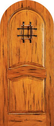 WDMA 42x96 Door (3ft6in by 8ft) Exterior Tropical Hardwood RA-425 Speakeasy Round Top Raised 2-Panel Rustic Hardwood Entry Single Door 1