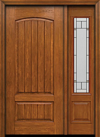 WDMA 44x80 Door (3ft8in by 6ft8in) Exterior Cherry Plank Two Panel Single Entry Door Sidelight 3/4 Lite Topaz Glass 1