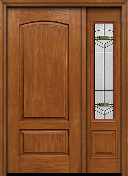 WDMA 44x80 Door (3ft8in by 6ft8in) Exterior Cherry Two Panel Camber Single Entry Door Sidelight Greenfield Glass 1