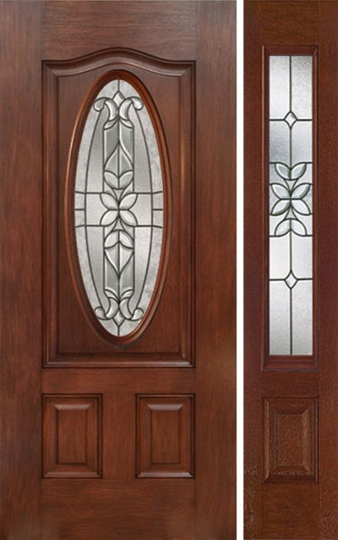 WDMA 44x80 Door (3ft8in by 6ft8in) Exterior Mahogany Oval Three Panel Single Entry Door Sidelight CD Glass 1