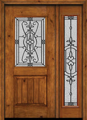 WDMA 44x80 Door (3ft8in by 6ft8in) Exterior Cherry Alder Rustic V-Grooved Panel 1/2 Lite Single Entry Door Sidelight Full Lite Jacinto Glass 1