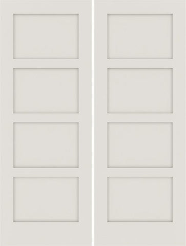 WDMA 48x80 Door (4ft by 6ft8in) Interior Swing Smooth 80in Primed 4 Panel Shaker Double Door|1-3/8in Thick 1