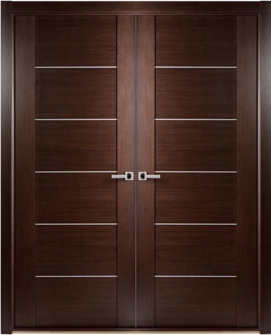 WDMA 48x80 Door (4ft by 6ft8in) Interior Pocket Wenge Contemporary African Double Door with Aluminum Strips 1