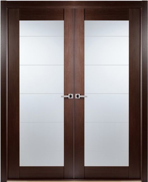 WDMA 48x80 Door (4ft by 6ft8in) Interior Pocket Wenge Contemporary African Double Door Lined Frosted Glass 1