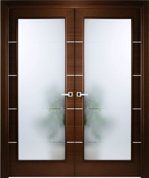 WDMA 48x80 Door (4ft by 6ft8in) Interior Swing Wenge Double Door w Frosted Glass Decorative Strips 1