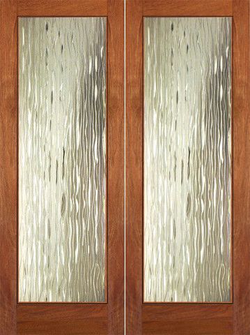 WDMA 48x84 Door (4ft by 7ft) Interior Swing Mahogany Conemporary Glass Double Door 1-Lite FG-3 Waterfall 1