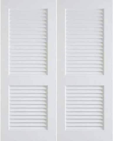 WDMA 48x96 Door (4ft by 8ft) Interior Swing Pine 96in Primed Plantation Louvers Double Door | 730 1