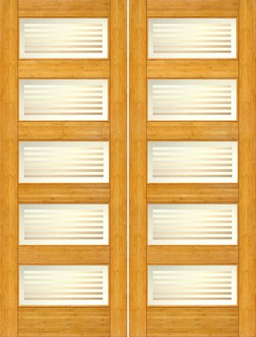 WDMA 48x96 Door (4ft by 8ft) Interior Swing Bamboo BM-12 Contemporary 5 Lite Matte Bars Glass Double Door 1