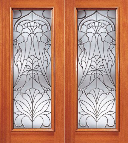 WDMA 48x96 Door (4ft by 8ft) Exterior Mahogany Floral Beveled Glass Entry Double Door Triple Glazed Glass Option 1