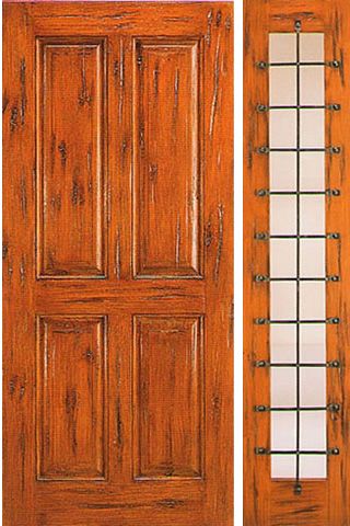 WDMA 50x80 Door (4ft2in by 6ft8in) Exterior Knotty Alder Prehung Door with One Sidelight 4-Panel 1