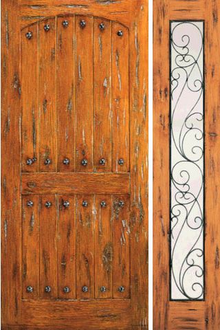 WDMA 50x80 Door (4ft2in by 6ft8in) Exterior Knotty Alder Door with One Sidelight Prehung Clavos 1