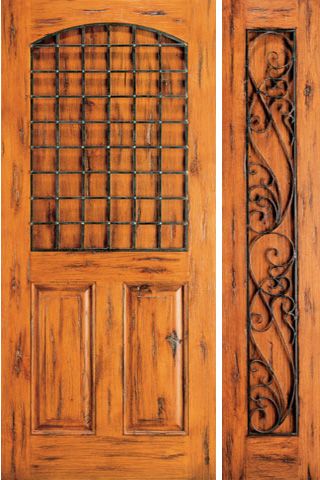 WDMA 50x80 Door (4ft2in by 6ft8in) Exterior Knotty Alder Door with One Sidelight 3-Panel 1