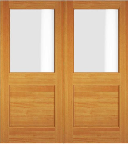 WDMA 52x96 Door (4ft4in by 8ft) Exterior Swing Knotty Pine Wood 1/2 Lite Double Door 1