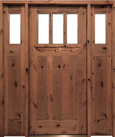 WDMA 52x96 Door (4ft4in by 8ft) Exterior Knotty Alder Craftsman Seneca Single Door/2Sidelight 3-Lite 1