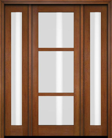 WDMA 52x96 Door (4ft4in by 8ft) Exterior Swing Mahogany 3 Lite Windermere Shaker Single Entry Door Sidelights 4