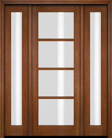 WDMA 52x96 Door (4ft4in by 8ft) Exterior Swing Mahogany 4 Lite Windermere Shaker Single Entry Door Sidelights 4