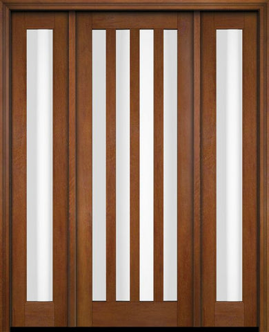 WDMA 52x96 Door (4ft4in by 8ft) Exterior Swing Mahogany Modern Slim 4 Glass Shaker Single Entry Door Sidelights 4